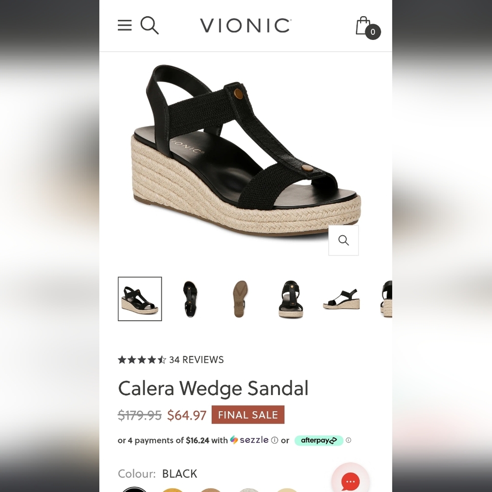 Vionic Calera Wedge Sandal - Black with Espadrille Sole
